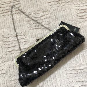 NWT Ann Taylor Loft black sequin clutch purse bag